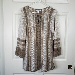 Christopher & Banks NWT Brown Striped Loose Knit Boho Sweater Size L Beach